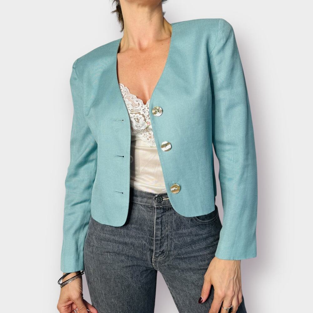 90s David Brooks‎ Sage Blue Crop Blazer Size M